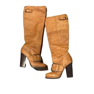 Nine West Vintage America Vathrowdown High-Heeled Boots Leather Upper Brown 5.5